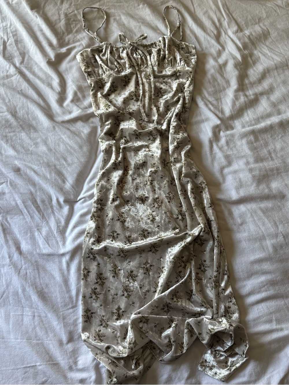 emory park Cream Velvet Floral Midi Slip Dress